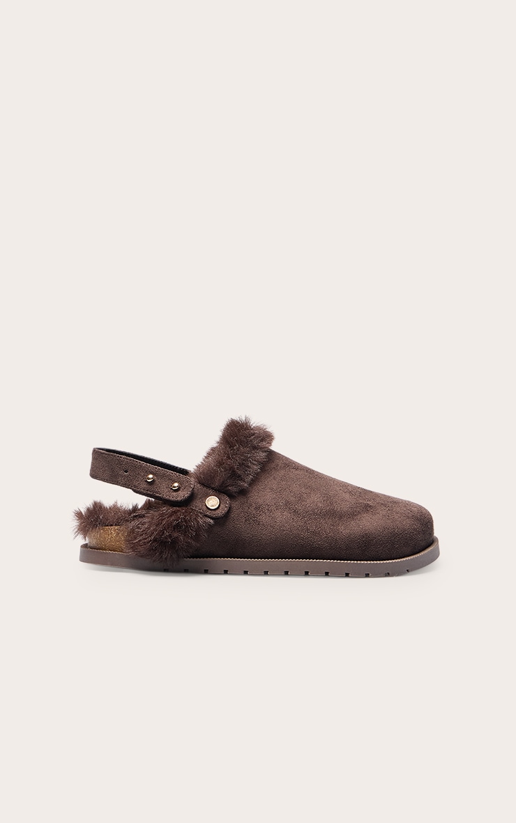 Chocolate Faux Suede Faux Fur Lined Mules image 2