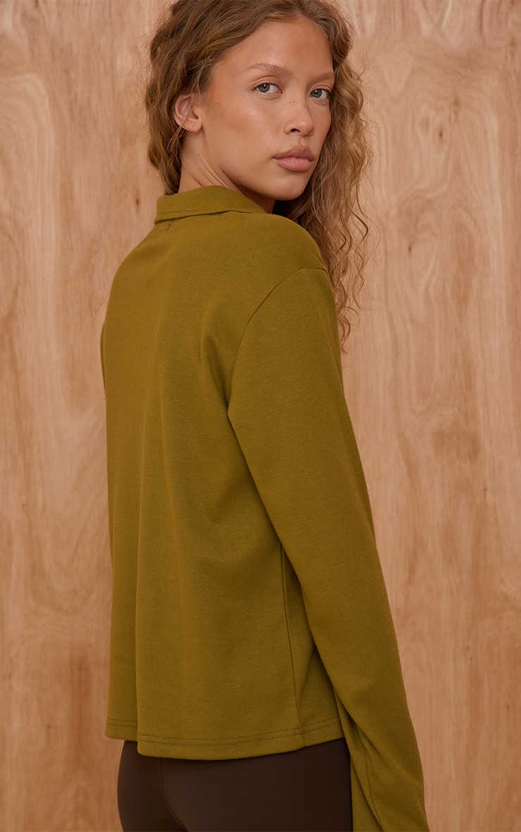 Olive Embroidered Longline Collar Top image 2