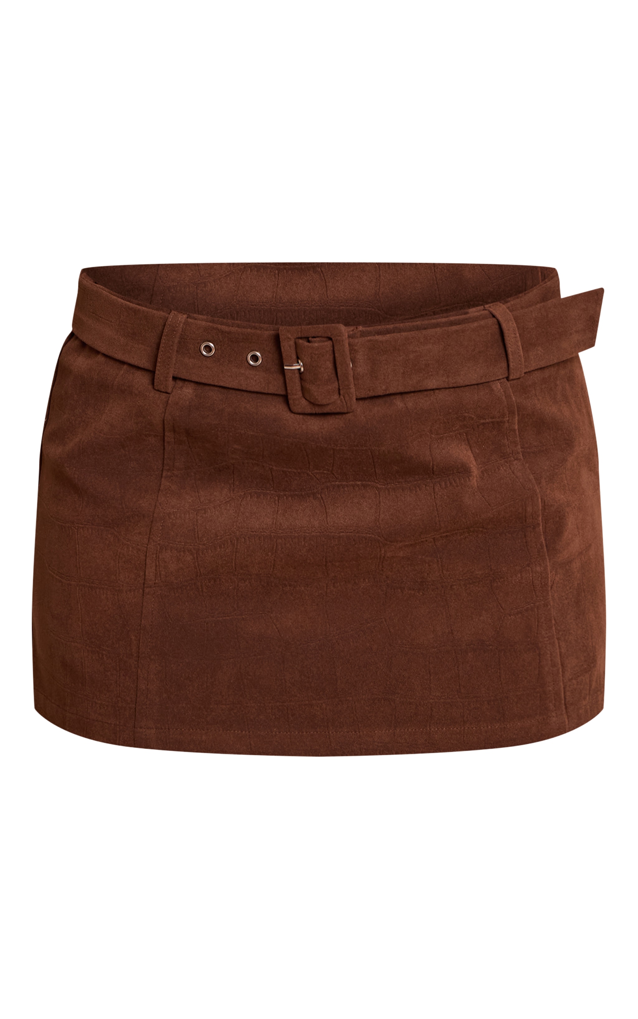 Petite Mini-jupe en suédine chocolat effet croco à ceinture image 6