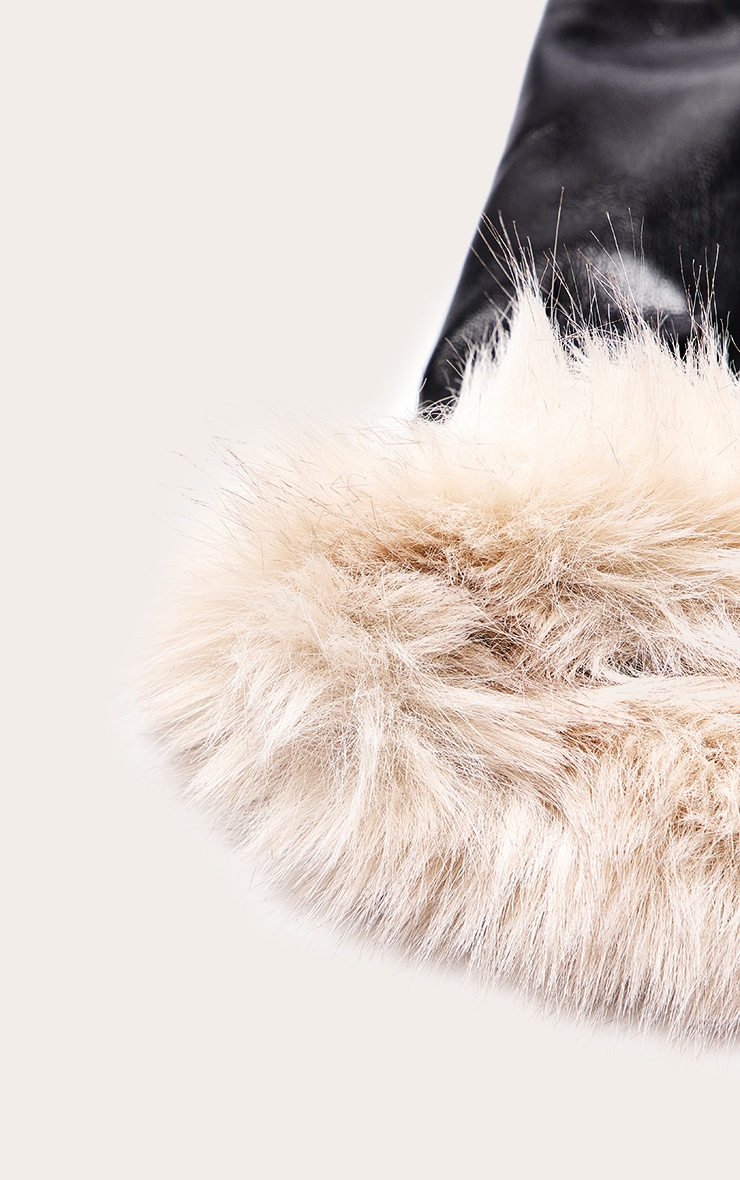 Black Contrast Full Length Fur Trim Gloves image 3