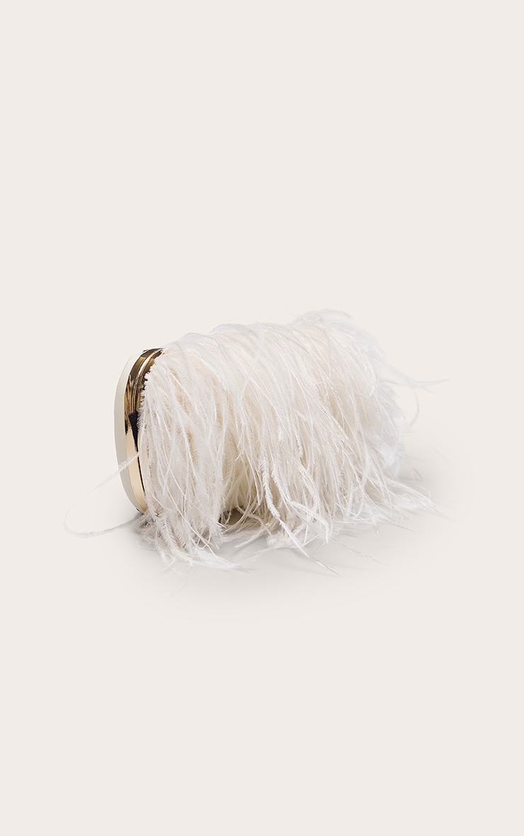 White Feather Trim Clutch Bag image 3