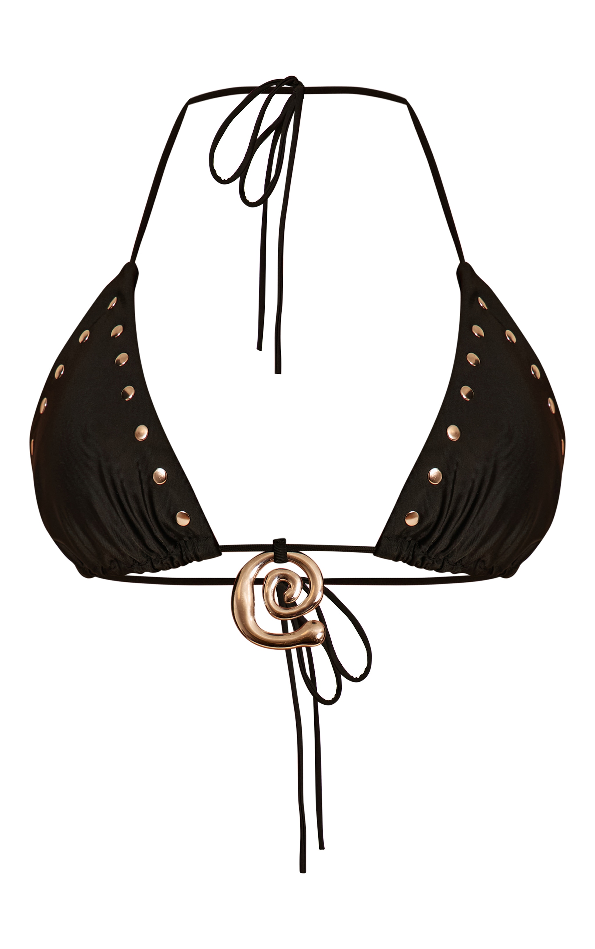 Micro haut de maillot de bain triangle noir à clous et empiècement image 5