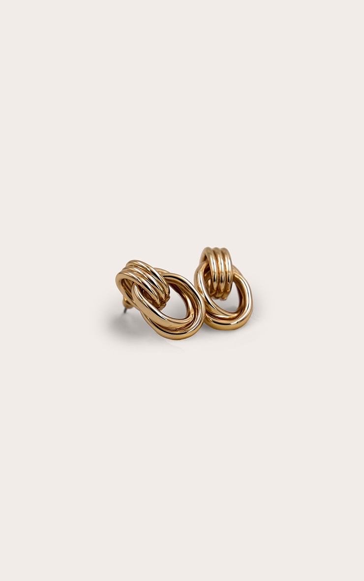 Gold Twisted Mini Door Knocker Stud Earrings image 3