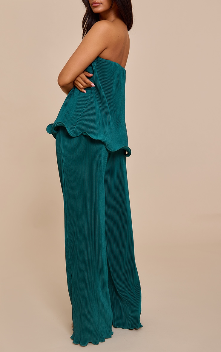 Petite Teal Plisse Frill Edge Wide Leg Pants image 3