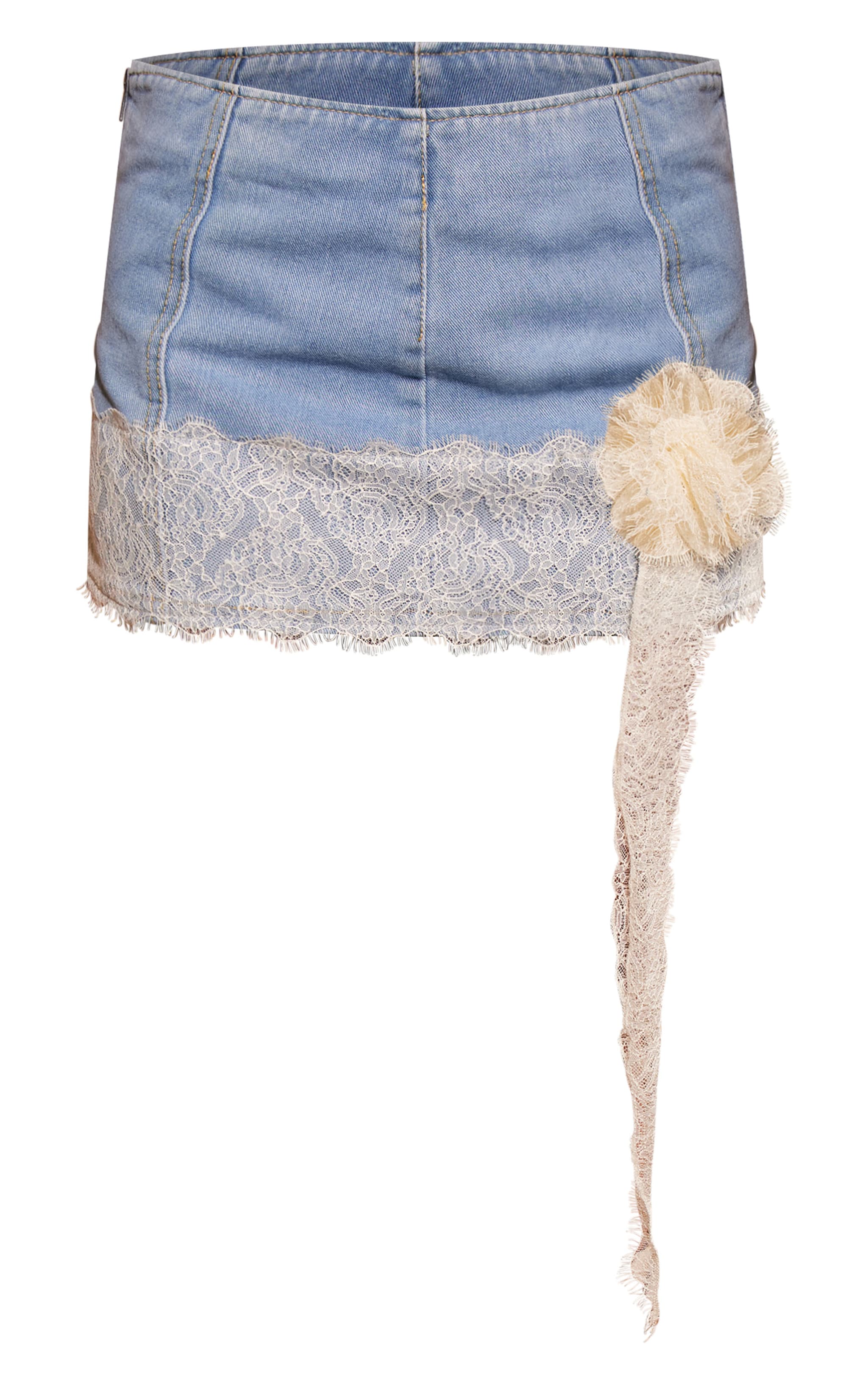 Light Wash Lace Detail Denim Mini Skirt image 6