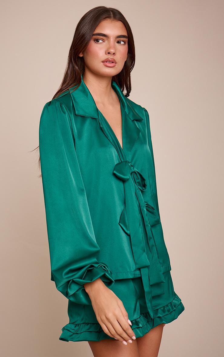 Green Frill Bow Tie Up Pyjamas image 3