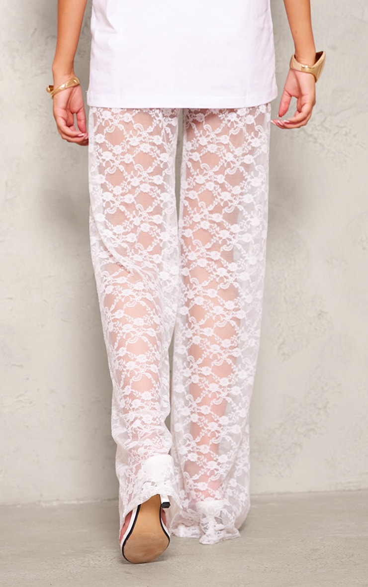 Tall White Wide Leg Lace Trousers image 3