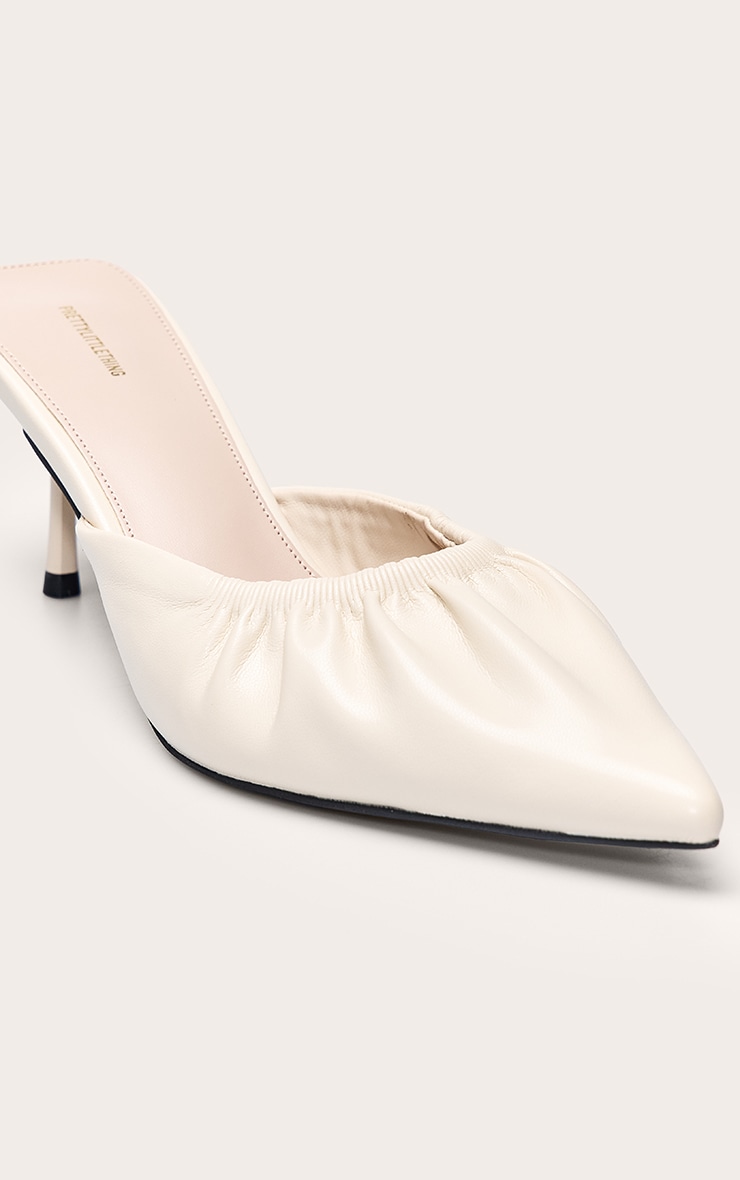 Cream Crinkle PU Ruched Low Heel Court Mule image 5