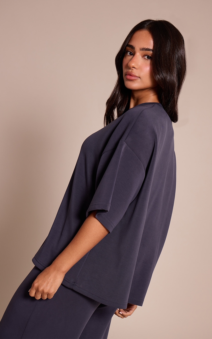 Petite Top oversize modal bleu marine à manches courtes image 2