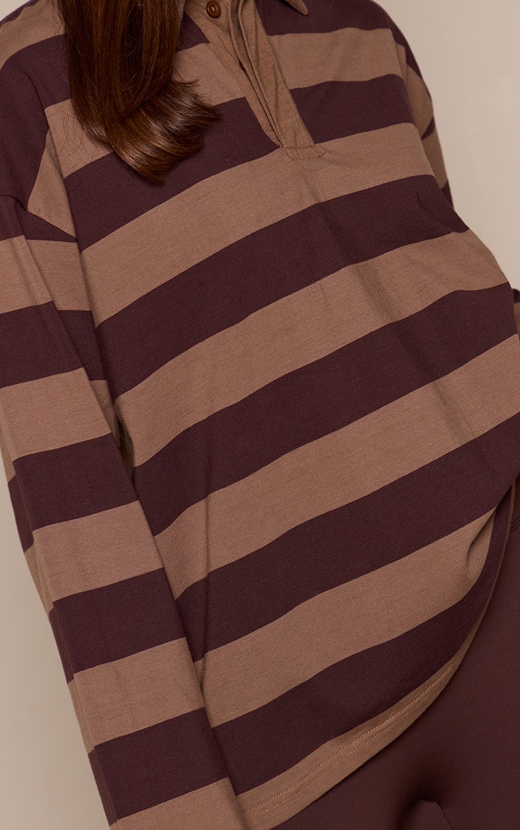 Brown Striped Polo Tshirt image 4