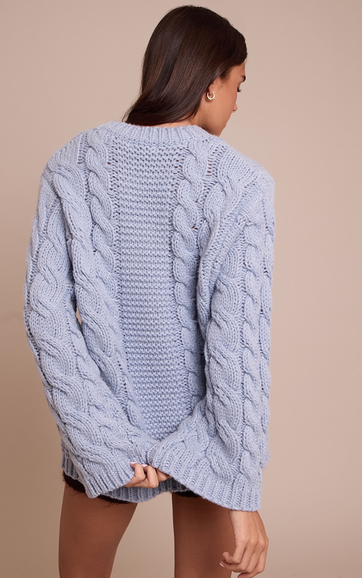 Powder Blue Cable Knit Sweater image 2