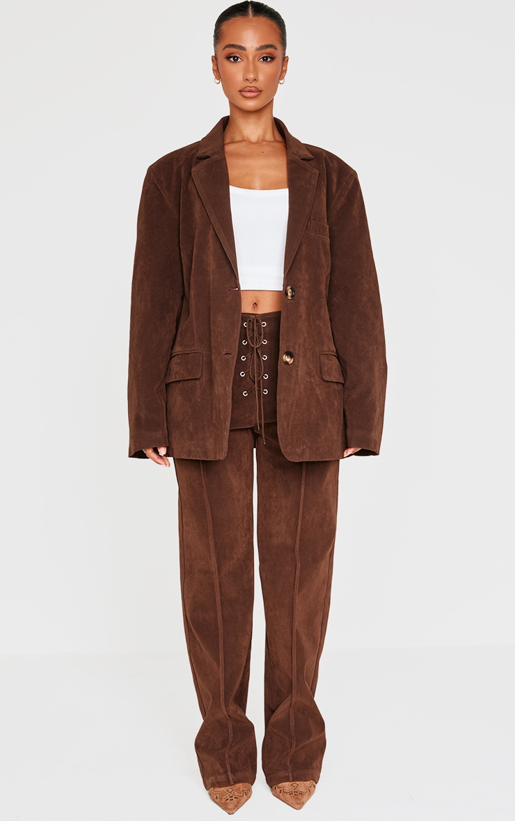 Petite Chocolate Faux Suede Longline Jacket Petite PrettyLittleThing CA