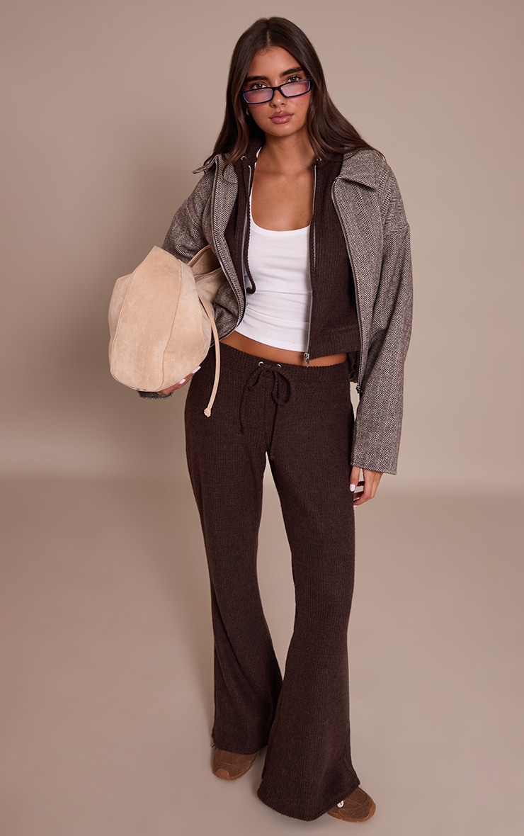 Chocolate Brushed Waffle Rib Zip Up Top image 3