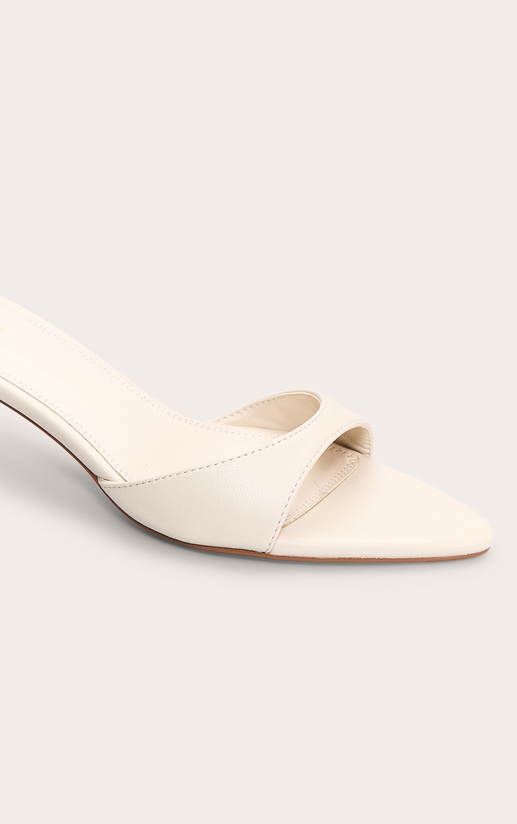 Cream Point Toe Thin Strap Low Stiletto Heeled Mules image 5