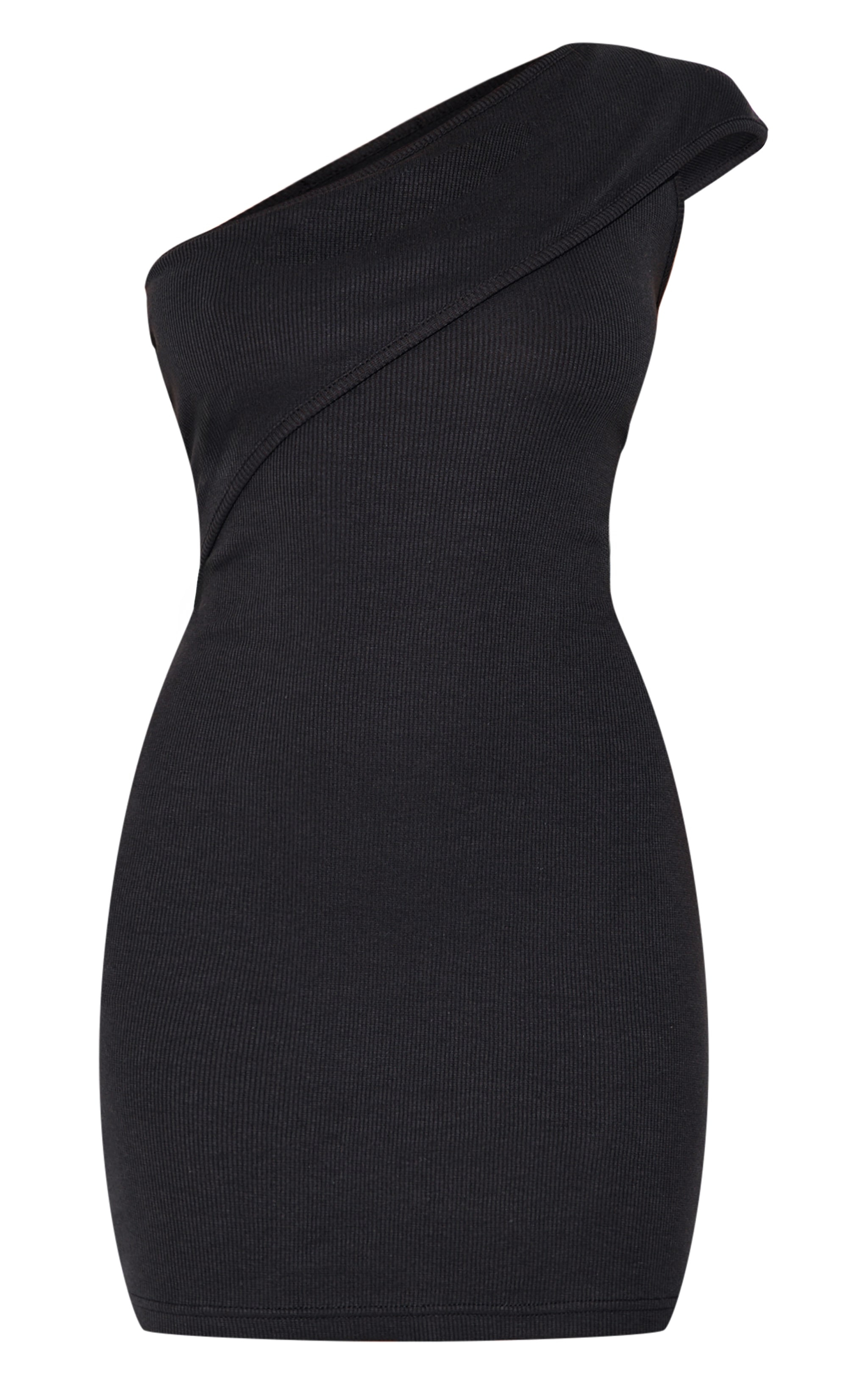 Black Rib Fold One Shoulder Mini Dress image 5