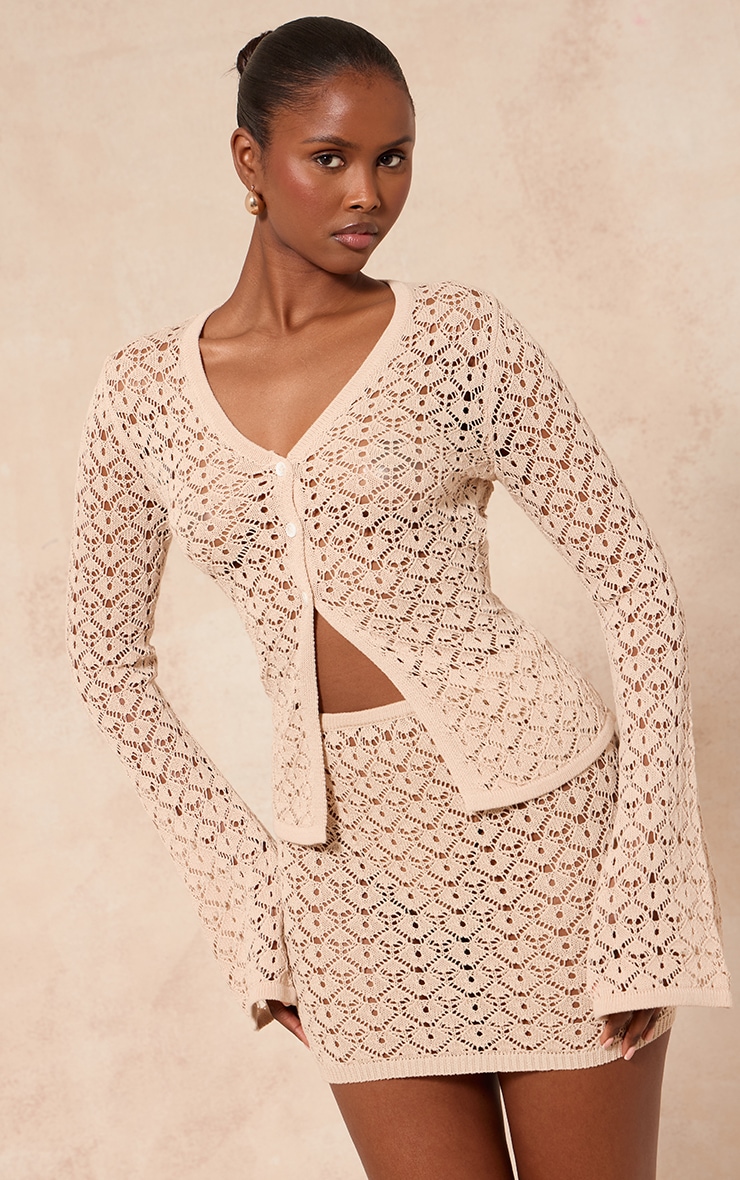 Mini-jupe en maille style crochet avoine image 1