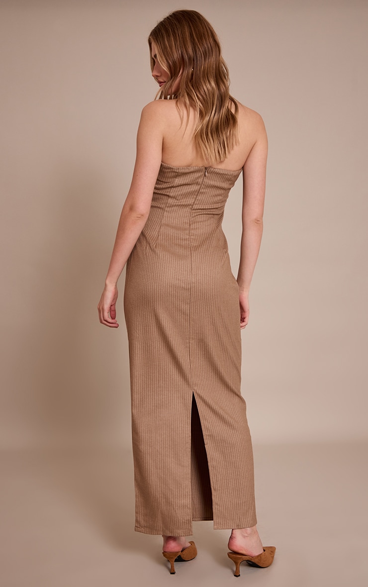 Robe bustier longue gris pierre froncée à fines rayures image 2