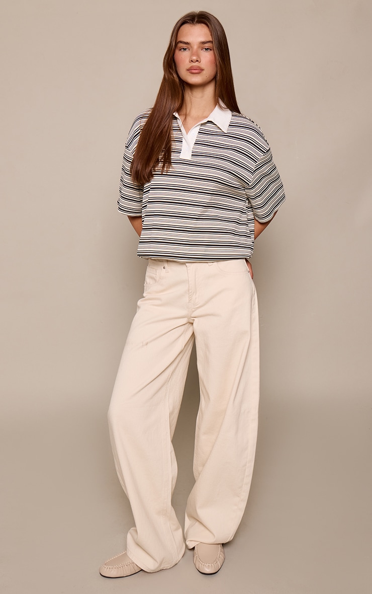 Black Stripe Bubble Hem Rugby Style Top image 3