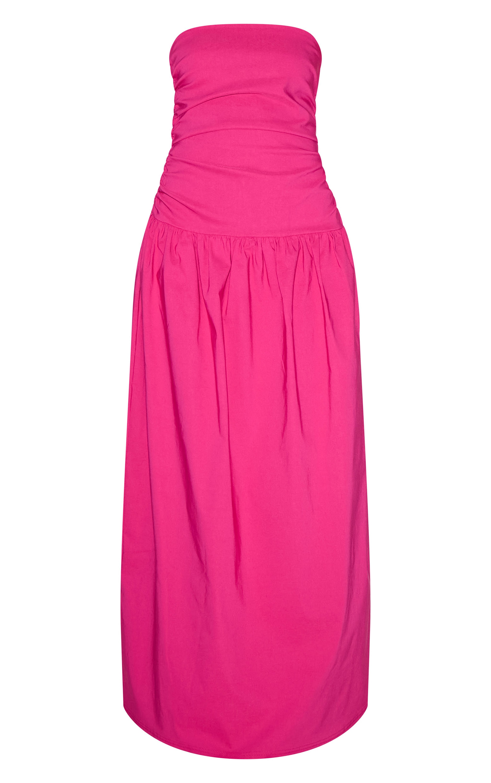 Robe bustier longue tissée stretch fuchsia froncée image 5