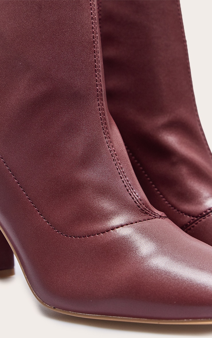 Burgundy Pu Round Toe Heeled Ankle Sock Boots image 4