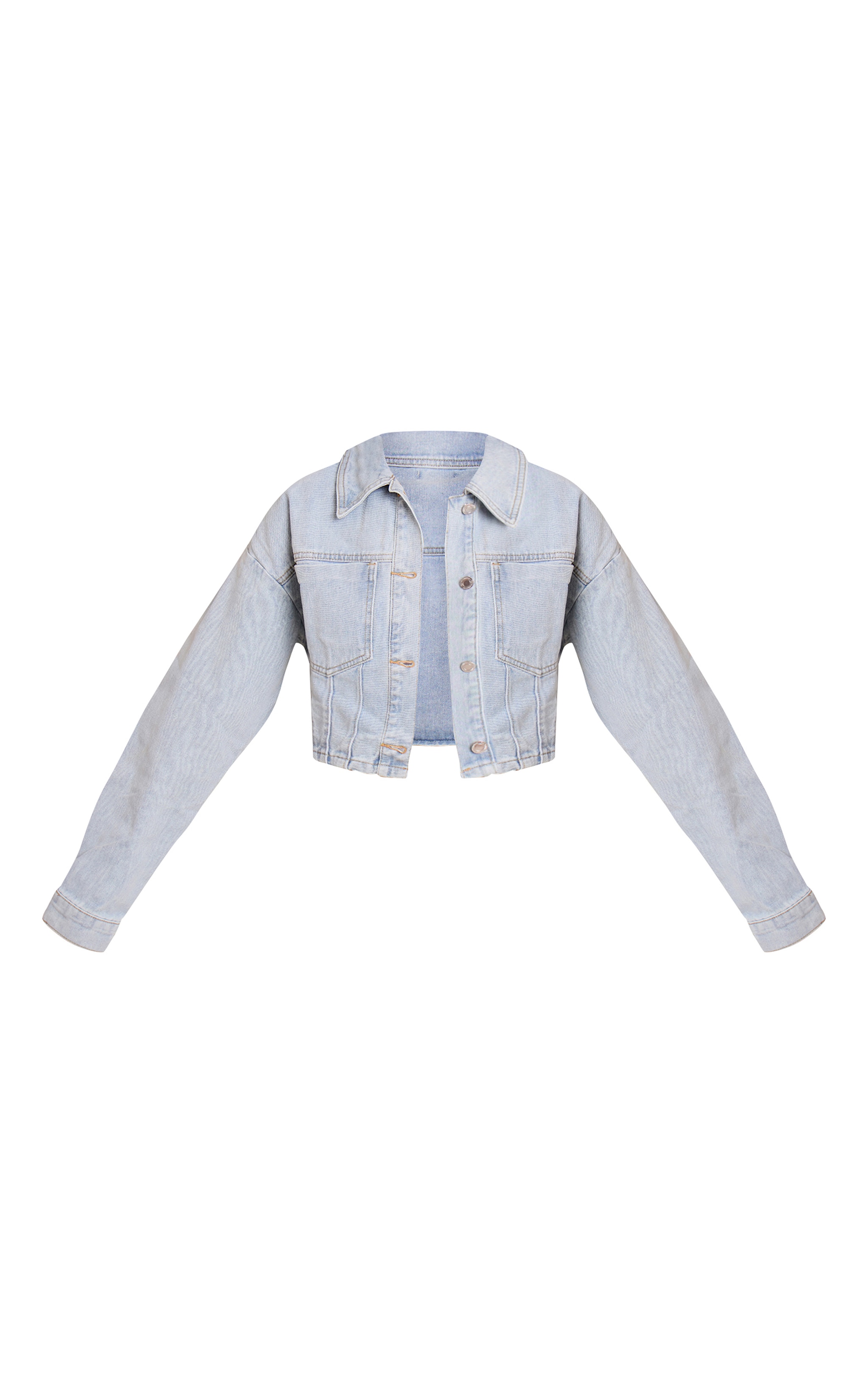 Tall Light Blue Balloon Sleeve Cropped Denim Jacket image 5