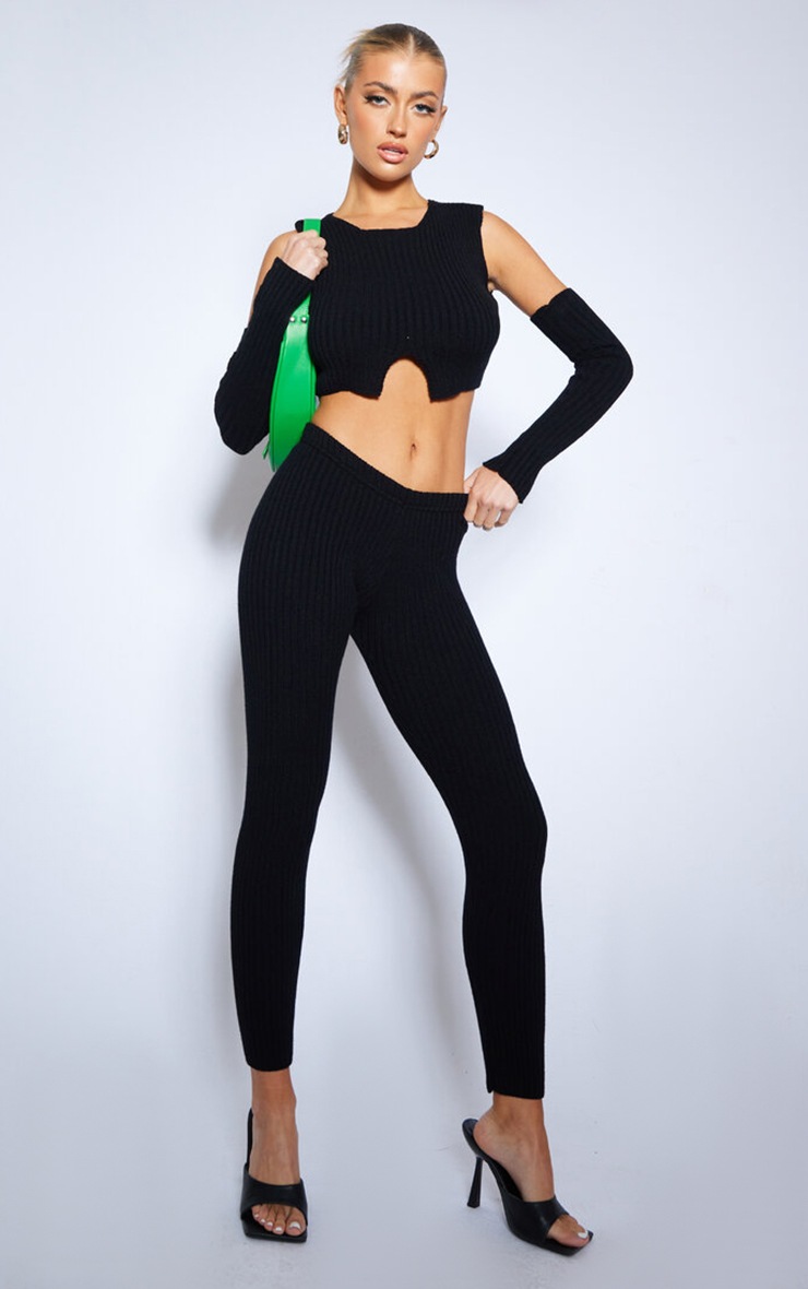 Black Rib Knit Racer Crop Top & Sleeves
