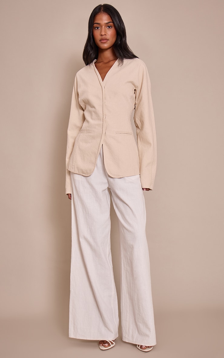 Tall Ecru Curved Hem Tailored Style Denim Blazer image 3