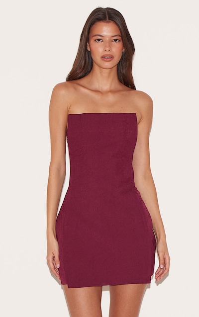 Mini robe bustier tissée rouge vin à partie superposée