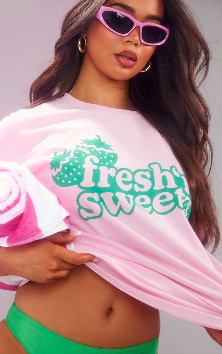 Baby Pink Fresh N Sweet Oversized T Shirt image 4