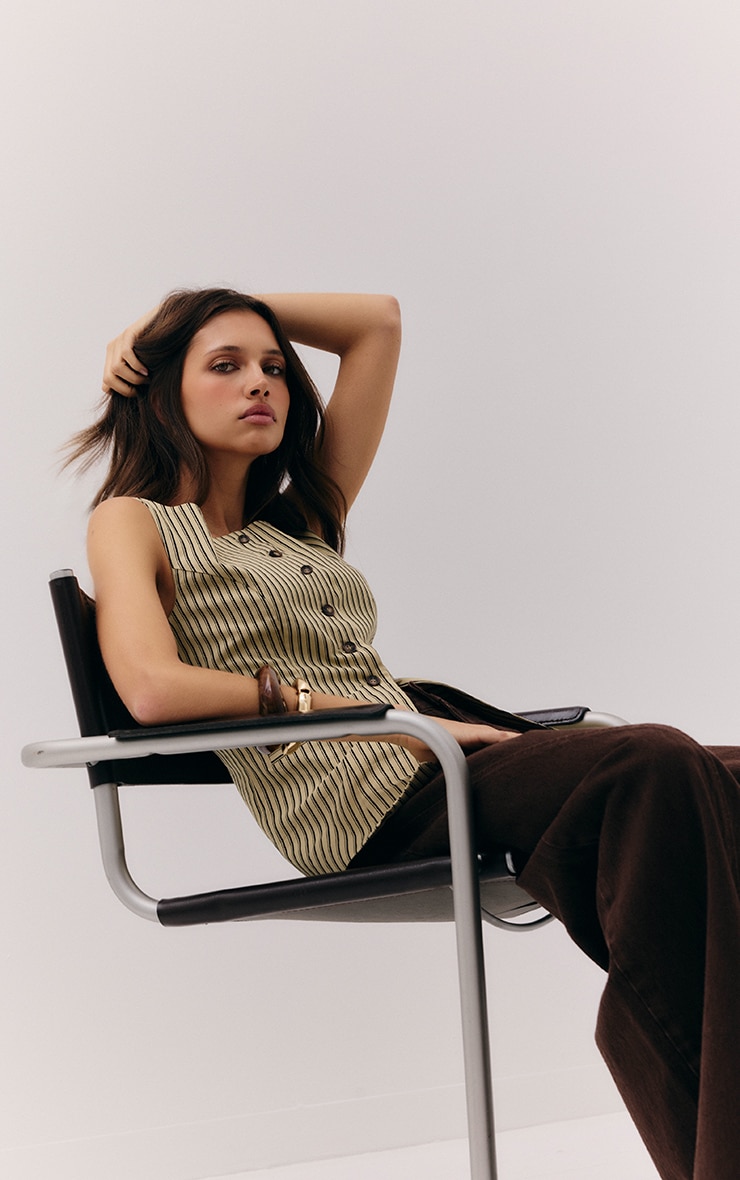 Green Striped Linen Look Vest image 4