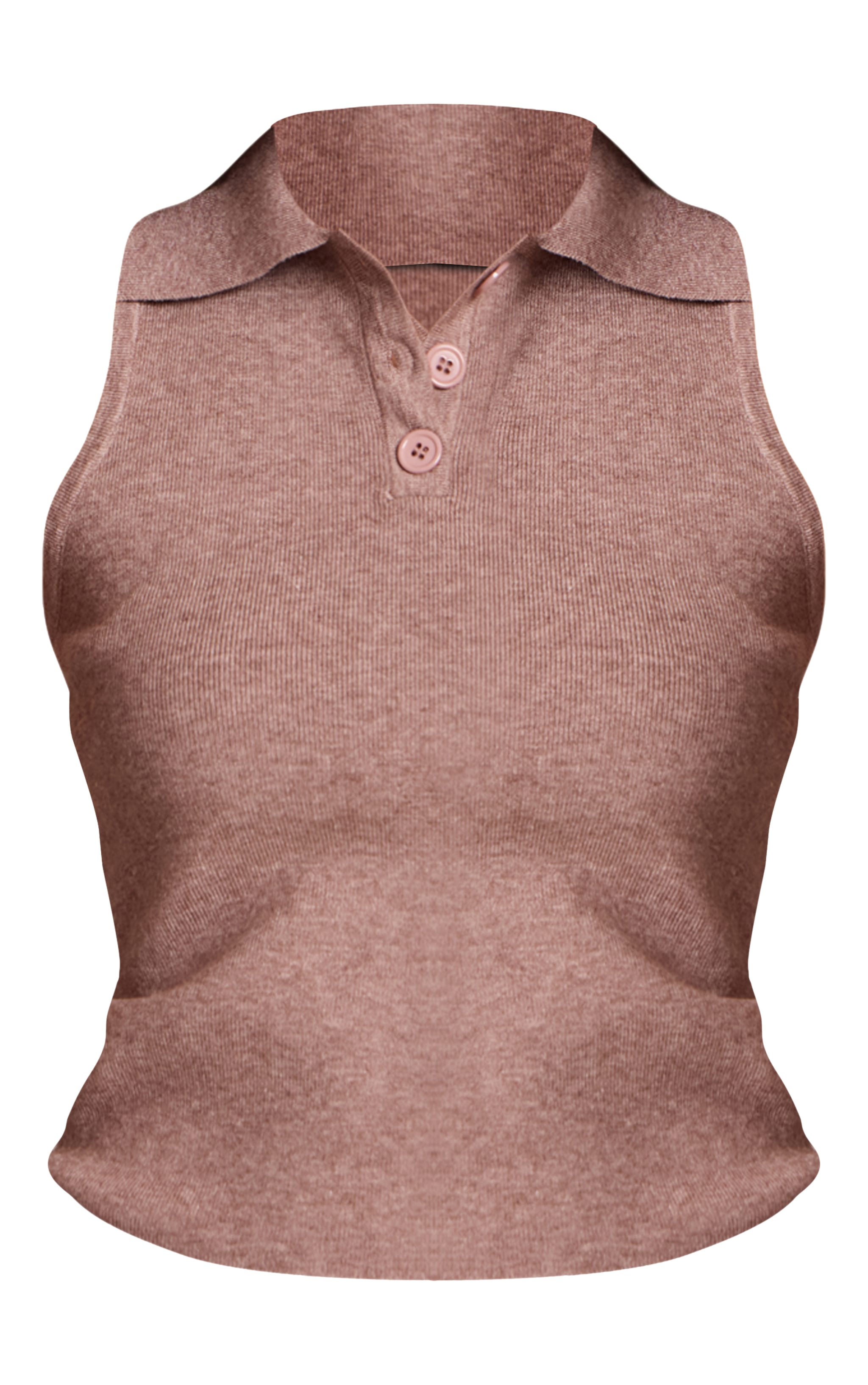 Mocha Polo Collar Sleeveless Knit Top image 5