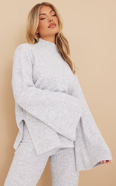 Grey Luxe Rib Knit Oversized Jumper