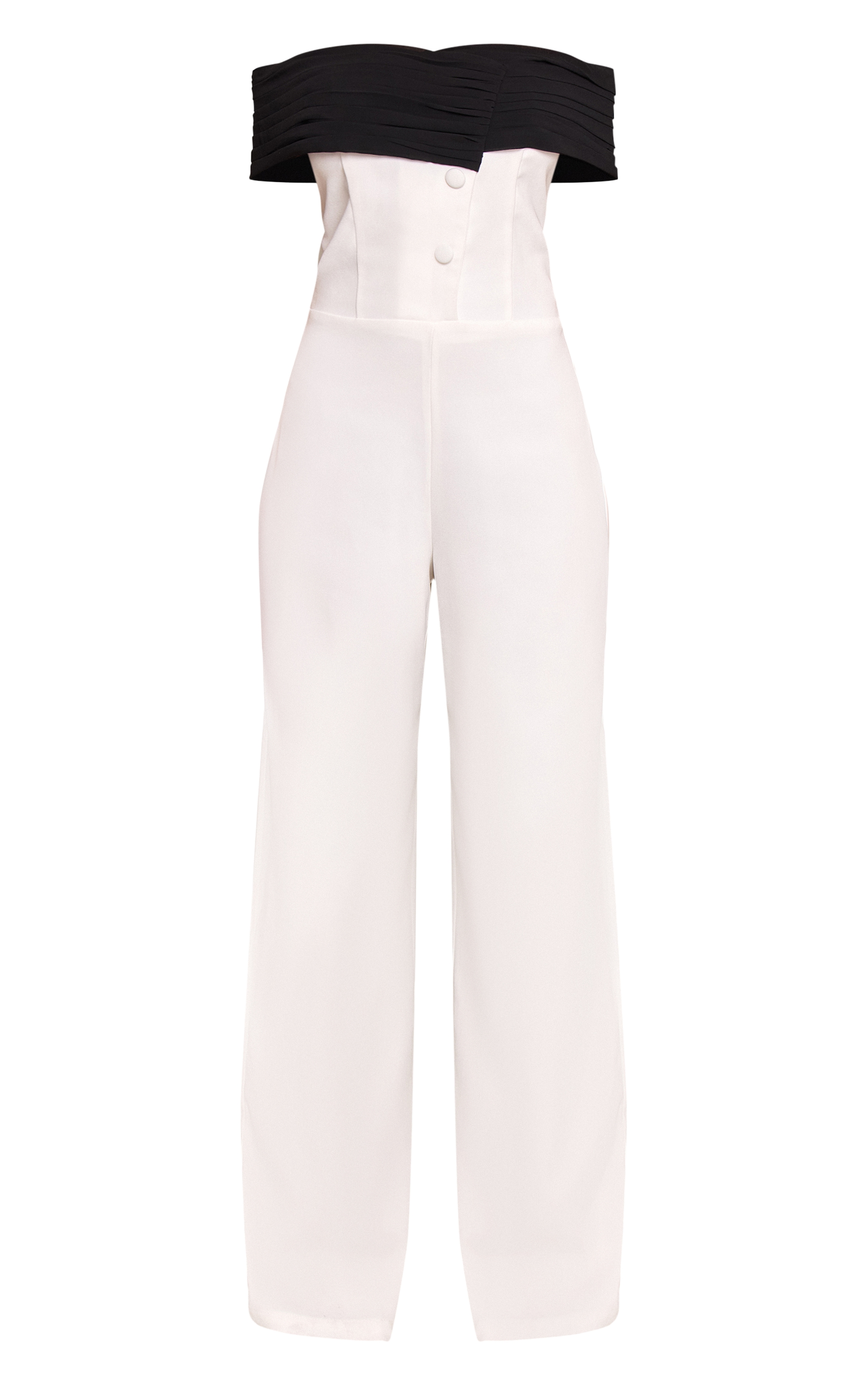 White Woven Contrast Button Detail Straight Leg Jumpsuit image 5