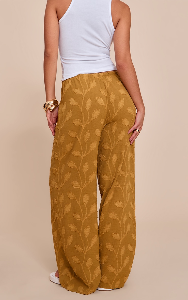 Deep Mustard Textured Woven Drawstring Waist Straight Leg Pants image 3
