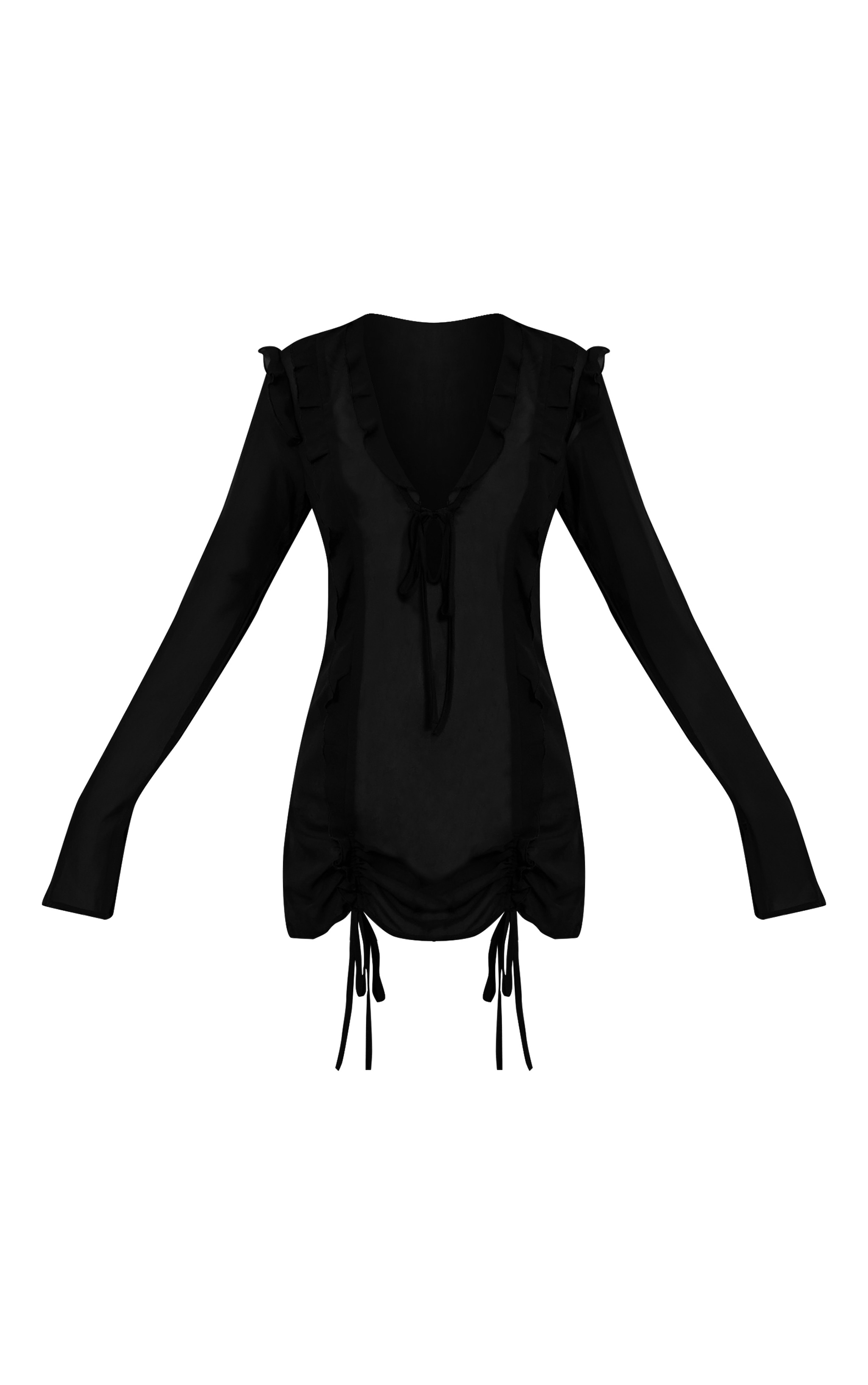 Mini robe de plage en mousseline de soie noire nouée devant à volants image 5