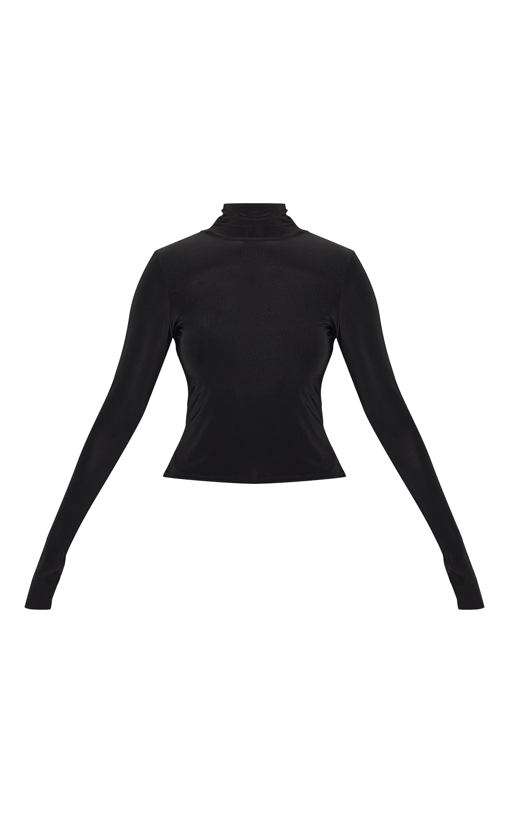 Black Slinky High Neck Thumb Detail Long Sleeve Top image 5