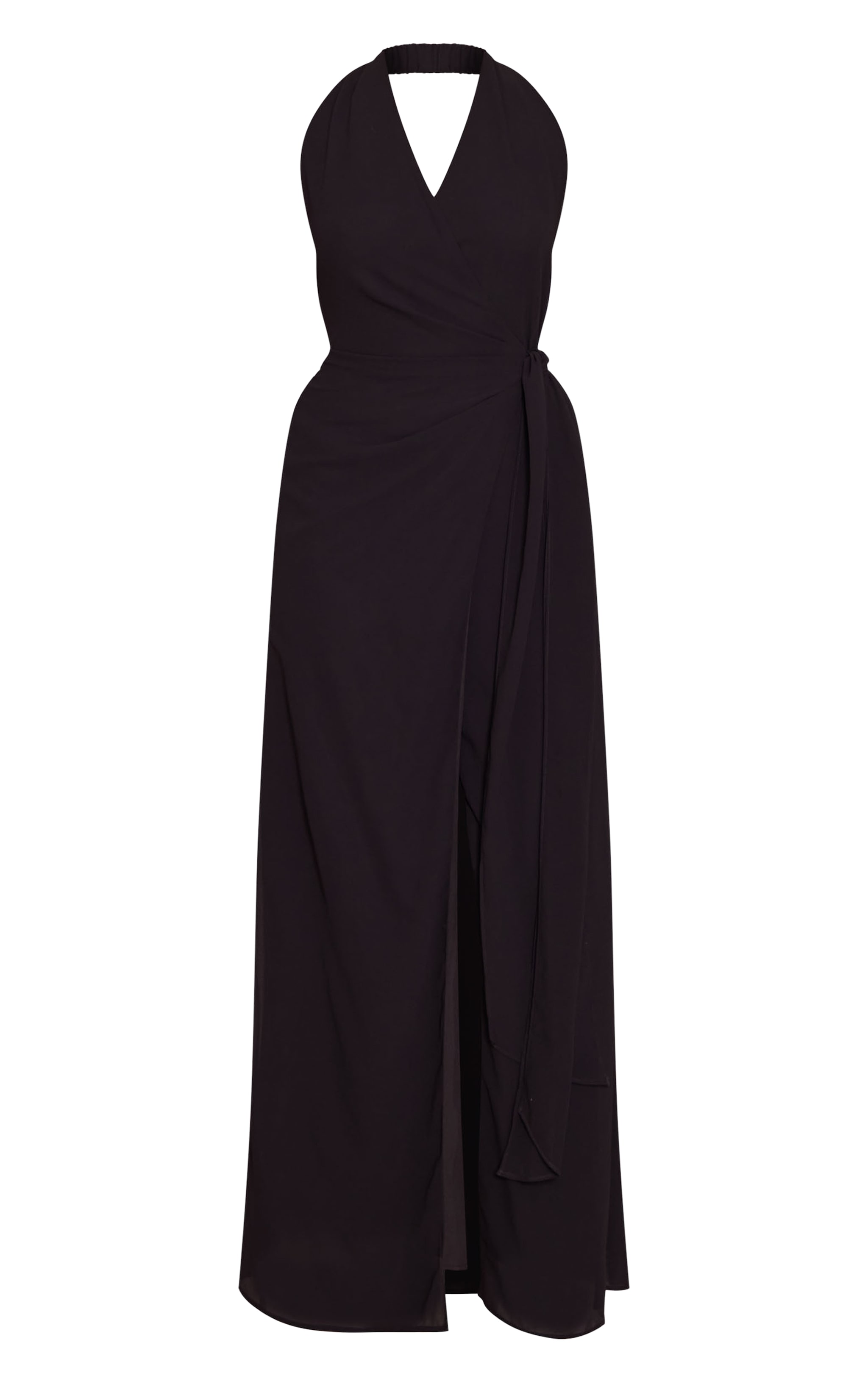 Robe longue en mousseline de soie noire à détail noué image 5