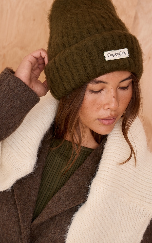 Khaki Fluffy Chunky Rib Beanie