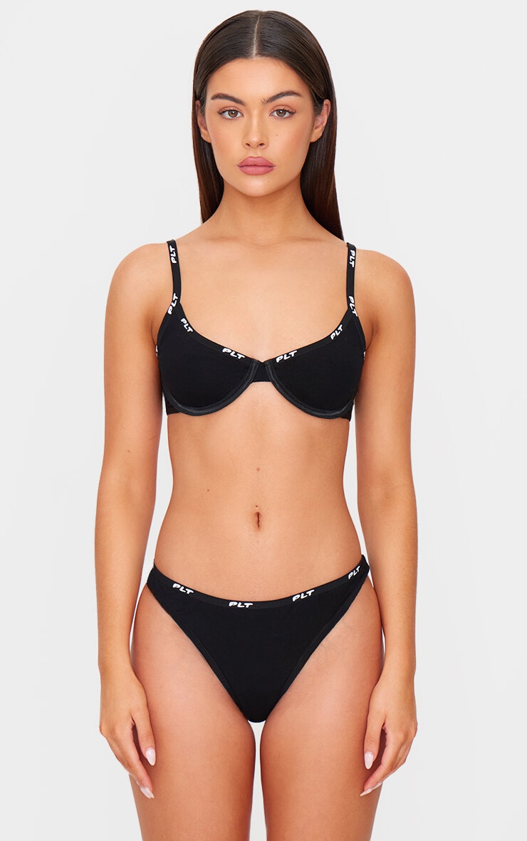 PRETTYLITTLETHING Black Jersey Thong image 3