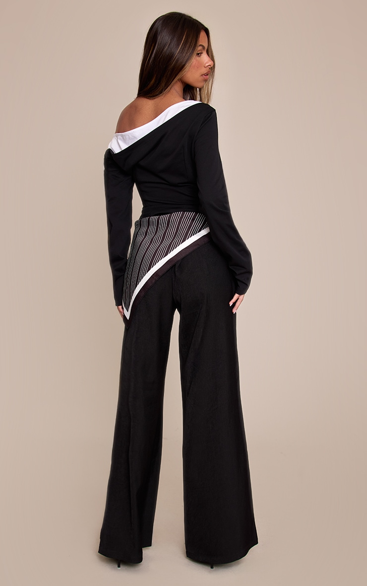 Petite Black Scarf Detail Tailored Trousers  image 3