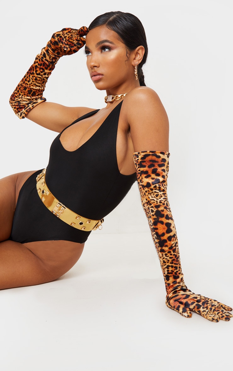 Leopard Velvet Long Gloves