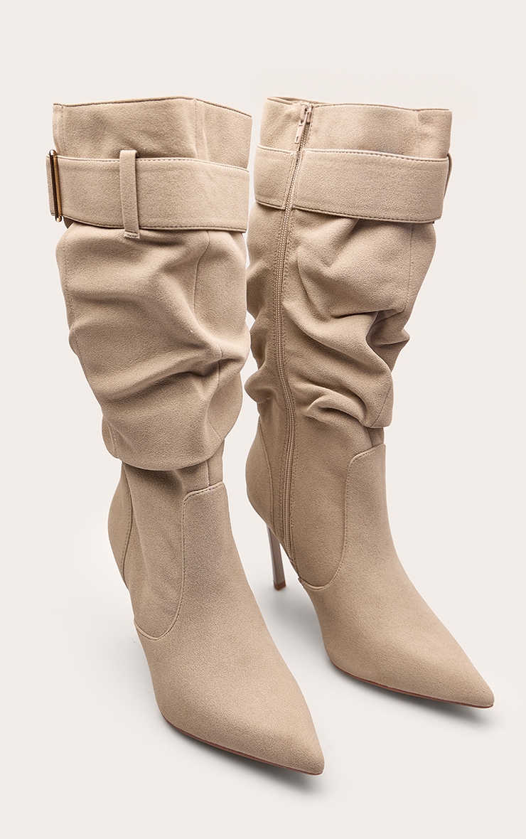 Bottes hautes froncées gris pierre à talon aiguille image 3