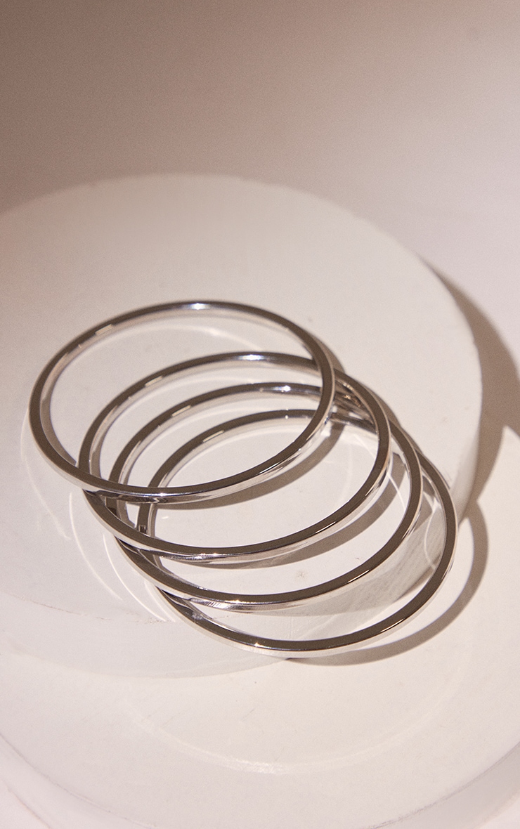 Silver Heavy Simple Bangle 4 Piece Set image 3