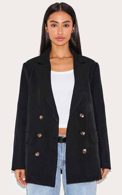 Petite Black Premium Double Breasted Button Detail Blazer