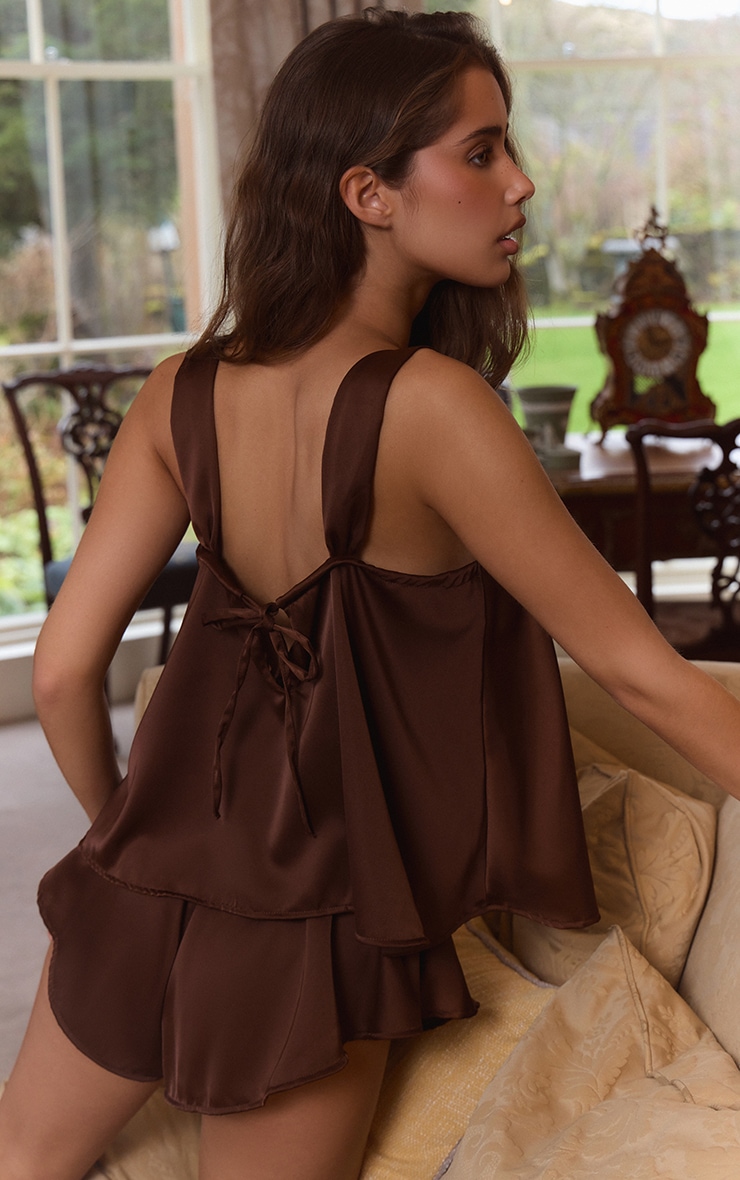 Chocolate Babydoll Satin Cami Short Set  image 3