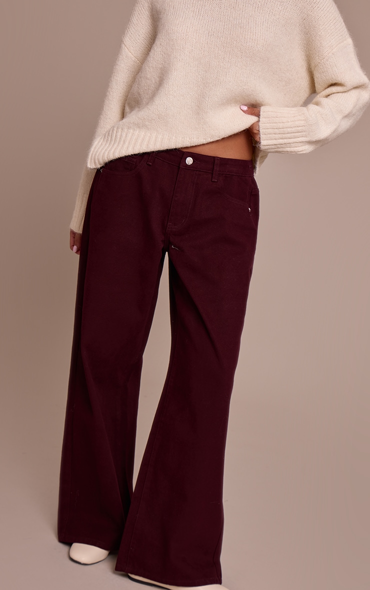 Burgundy Low Rise Wide Leg Jeans image 2