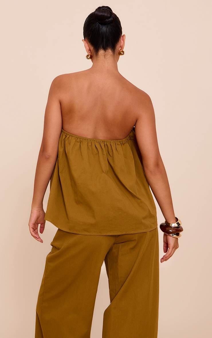 Olive Cotton Woven Ruched Floaty Bandeau Top image 2