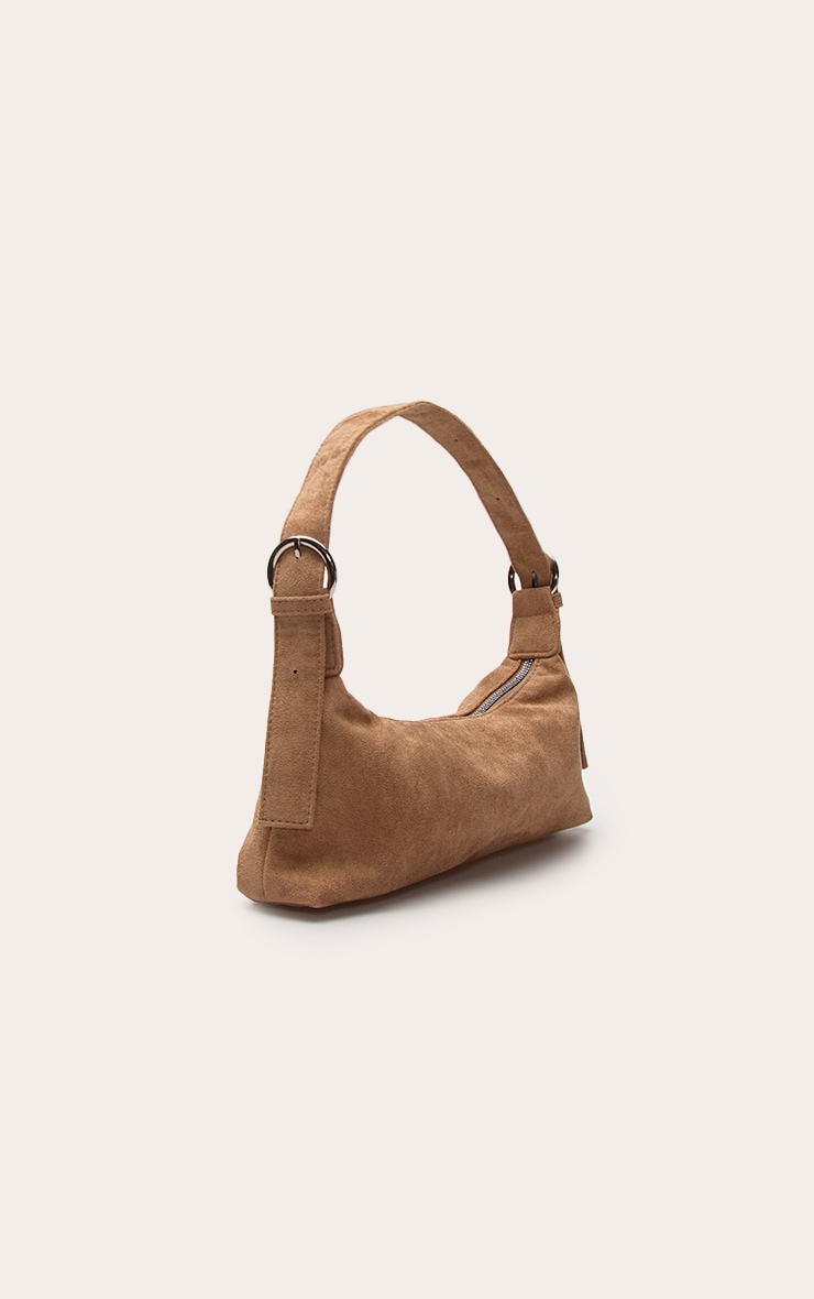 Taupe Faux Suede Buckle Detail Shoulder Bag image 3