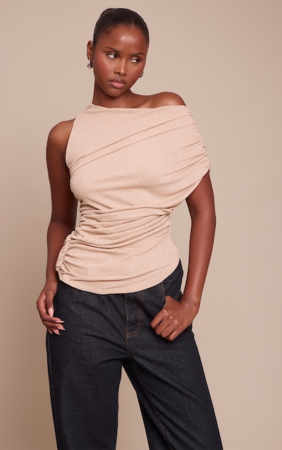 Stone Double Layered Burnout Mesh Extreme Ruched Detail Top