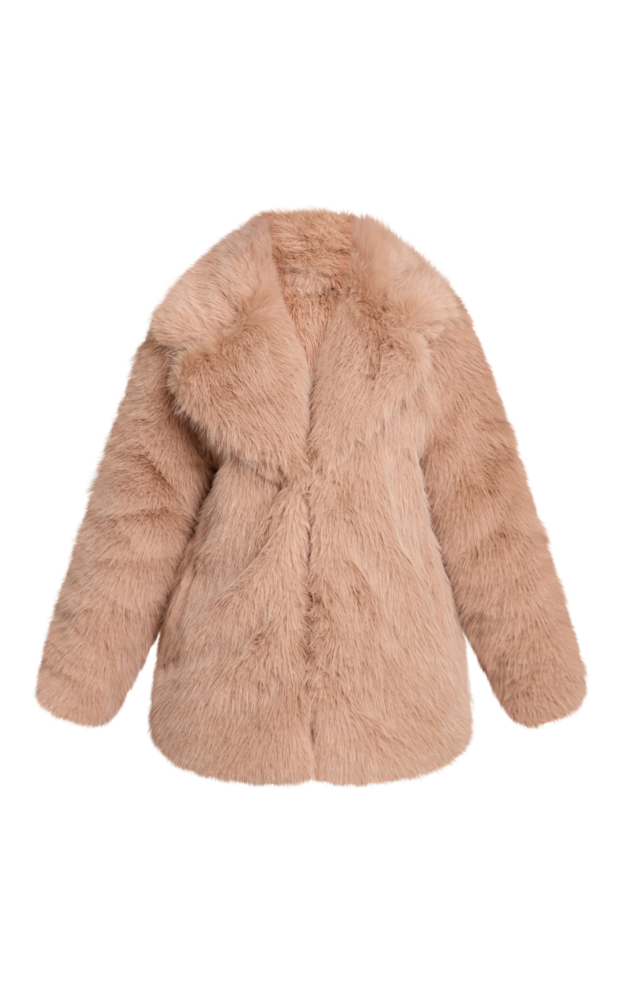 Petite Beige Oversized Midi Faux Fur Coat image 5